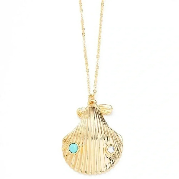 Shell Pendant Necklace 18k Gold Howlite Stones - Picture 9 of 9